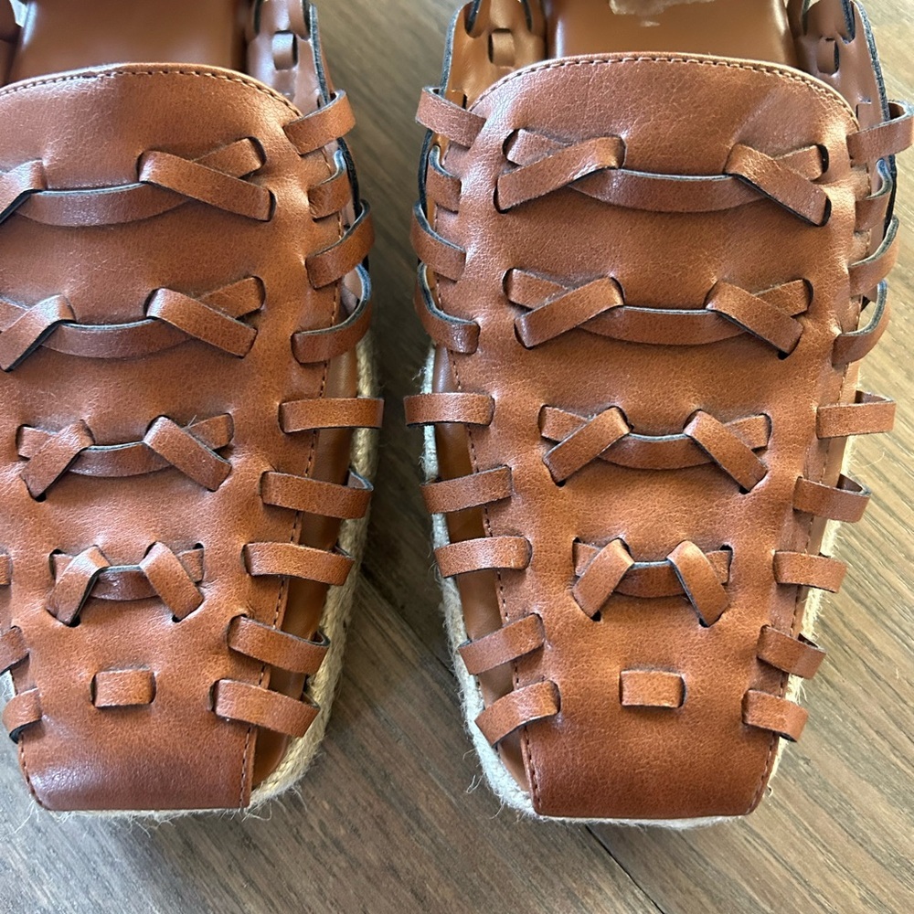 NWOT Sam & Libby Women's Brown Leather Boho Espadrille Flats Size 10 - Picture 2 of 8